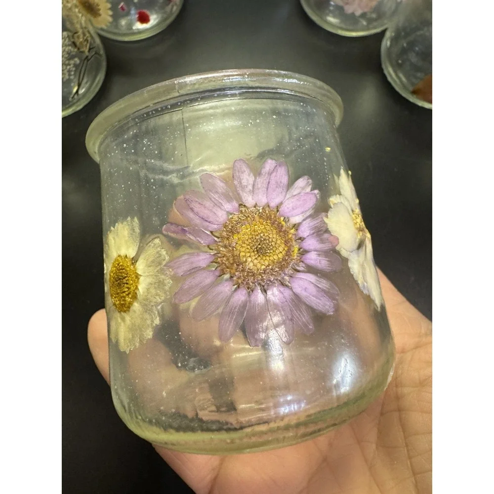Handmade Pressed Flowers Votive Candle Holders Set‎ of 7 Spring Simmer Decor